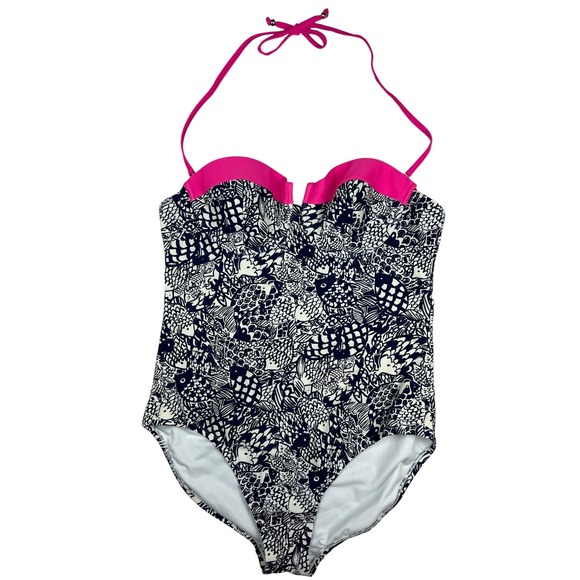 Lilly Pulitzer for Target Other - Lilly Pulitzer for Target Swimsuit XL Pink Navy Fish Print Retro Preppy Beach
